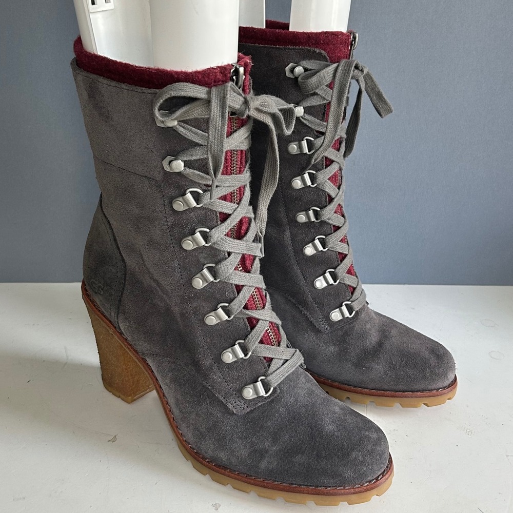 UGG Australia Lace-up Boots Womens 9.5 witchy rugged Fabrice Heeled Wool Liner